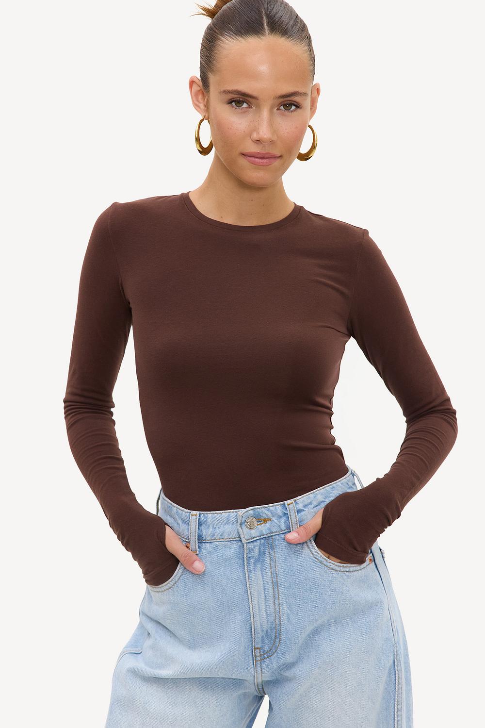 Dark brown long-sleeve top