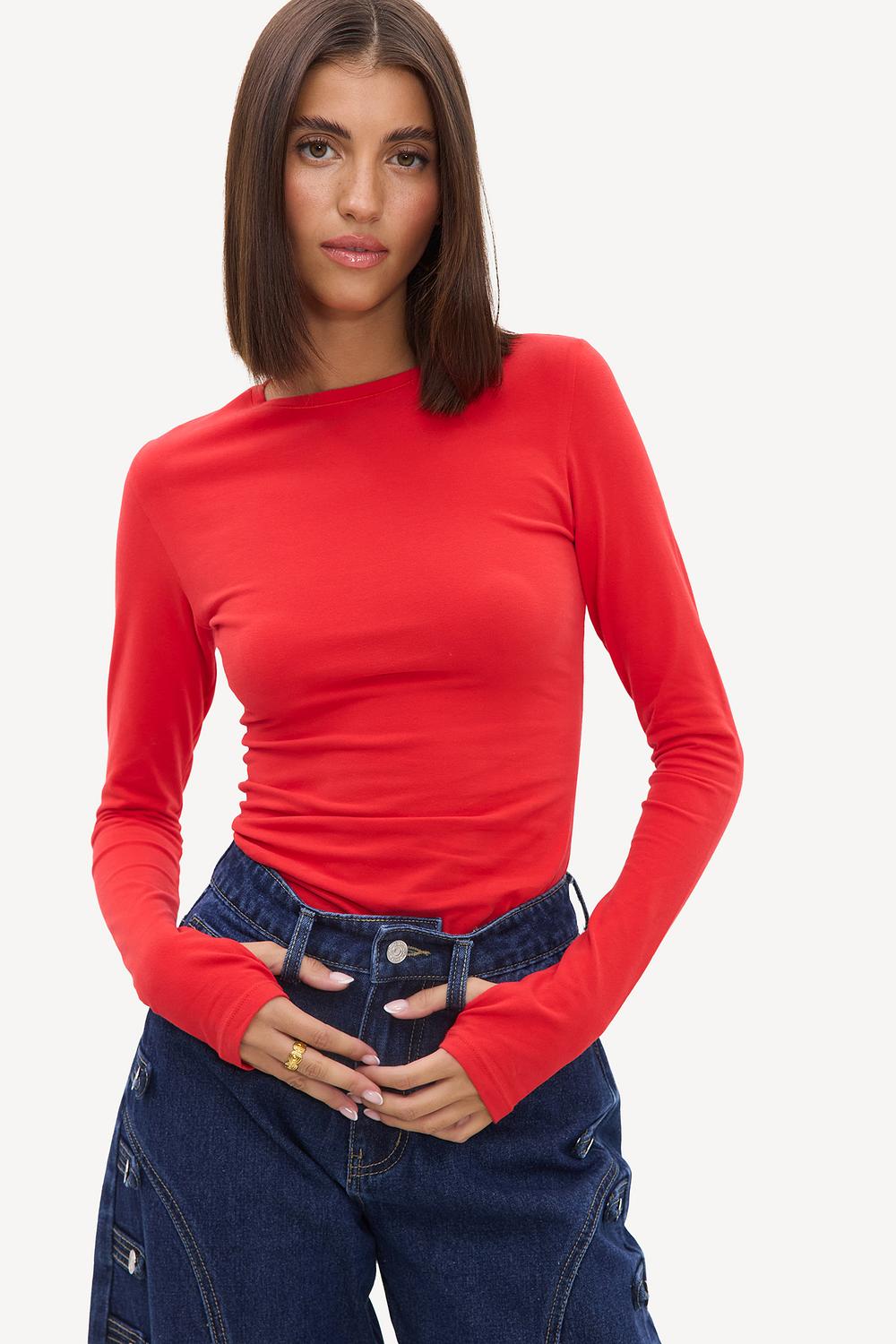Red long-sleeve top