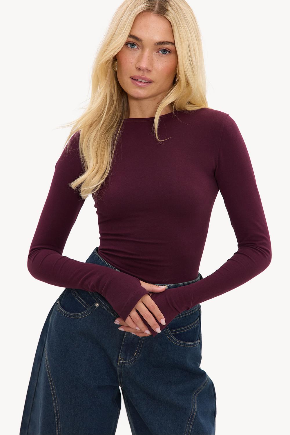 Bordeaux-red long-sleeve top