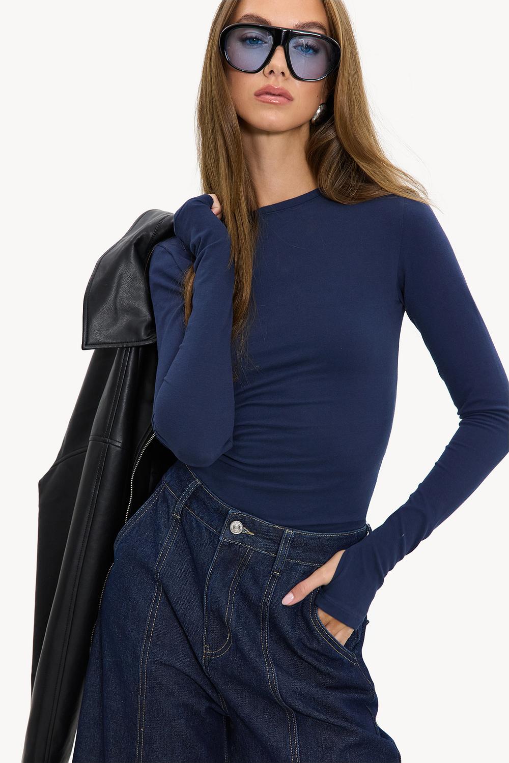 Dark blue long-sleeve top