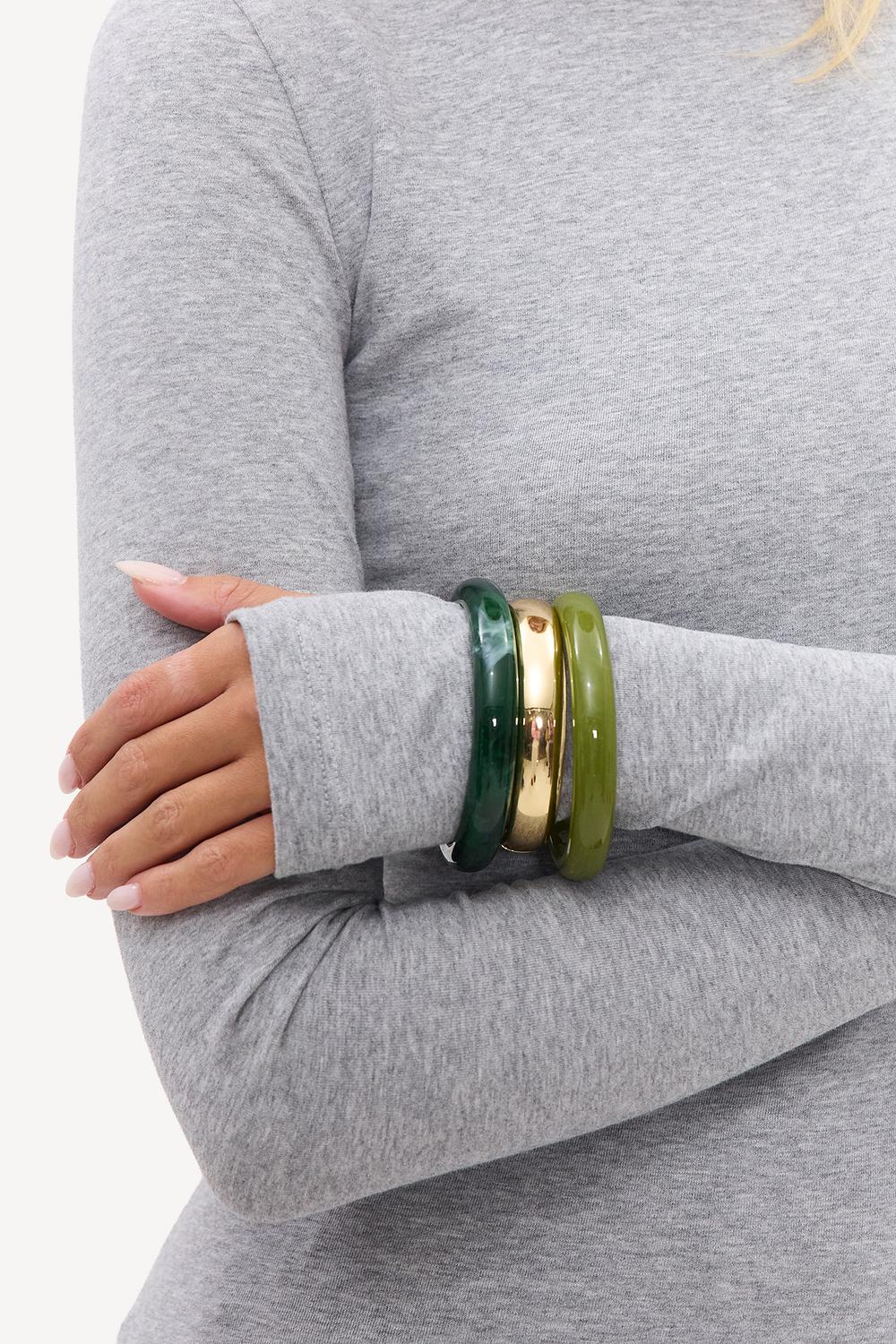 Pack de 3 pulseras doradas y verdes