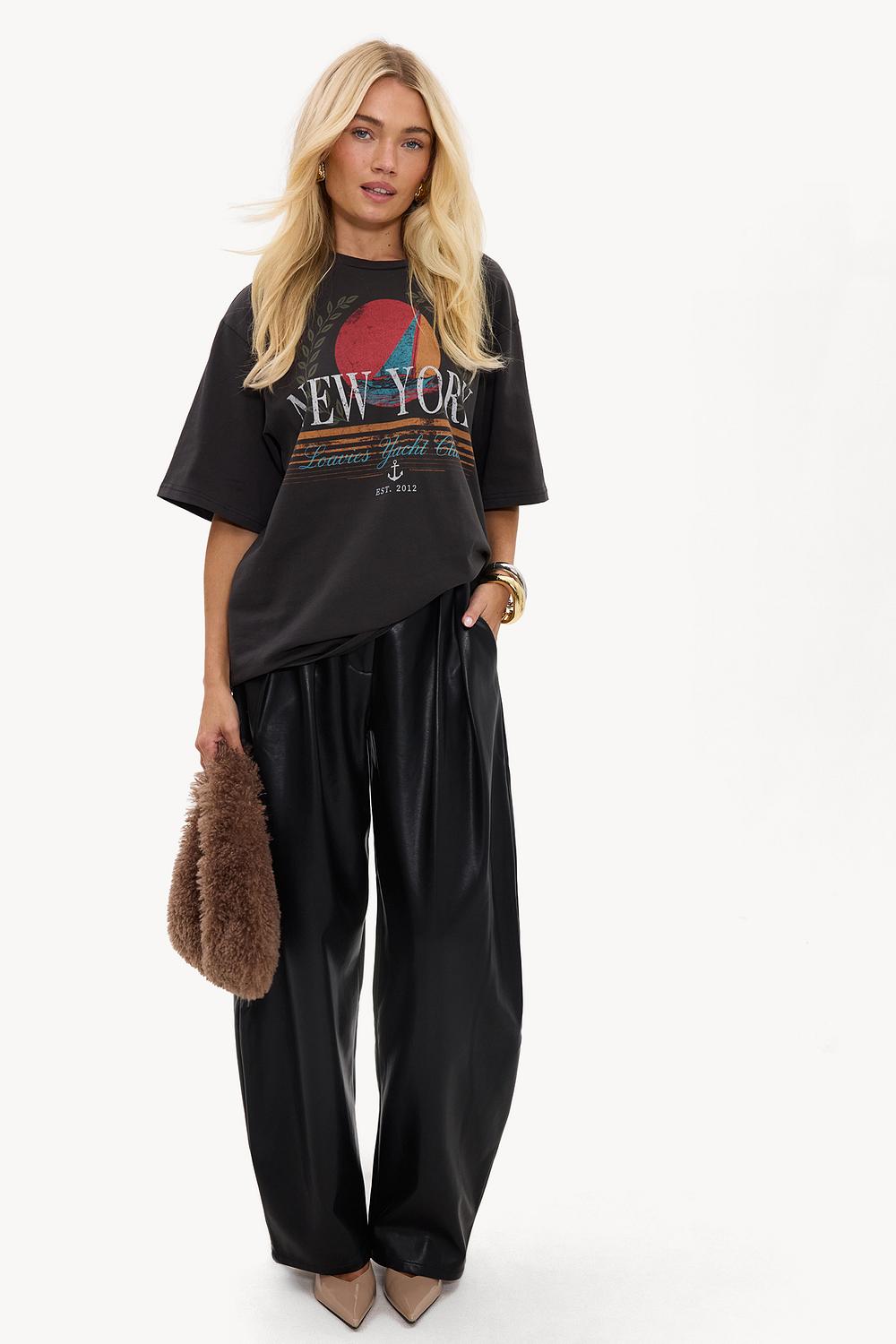 Pantalon noir en PU à coupe ballon