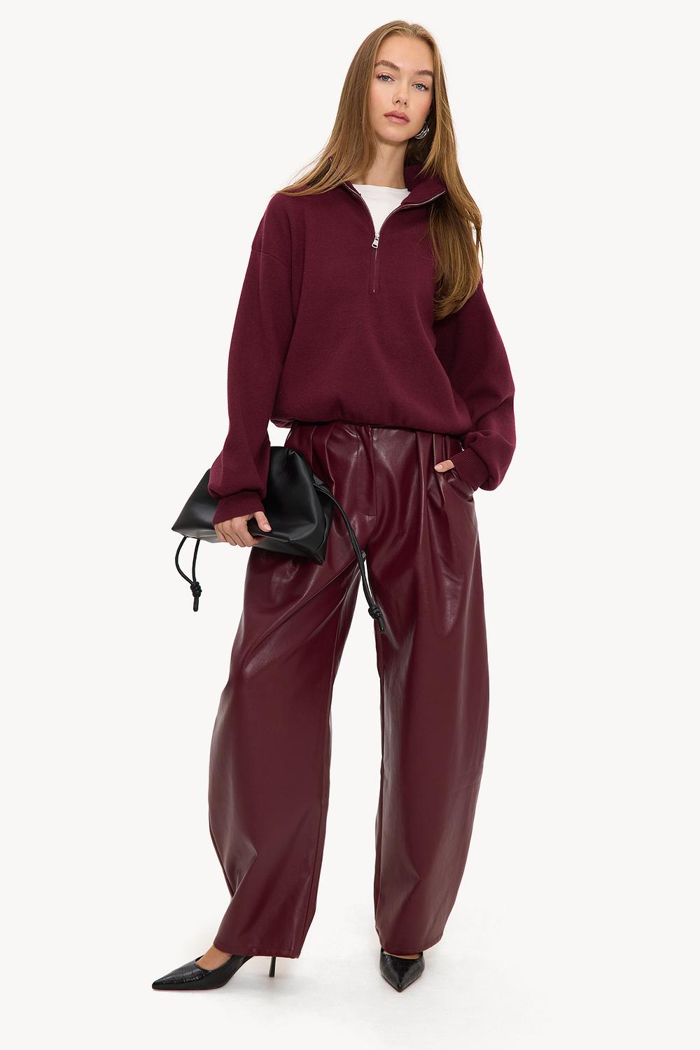 Pantalones de PU burdeos