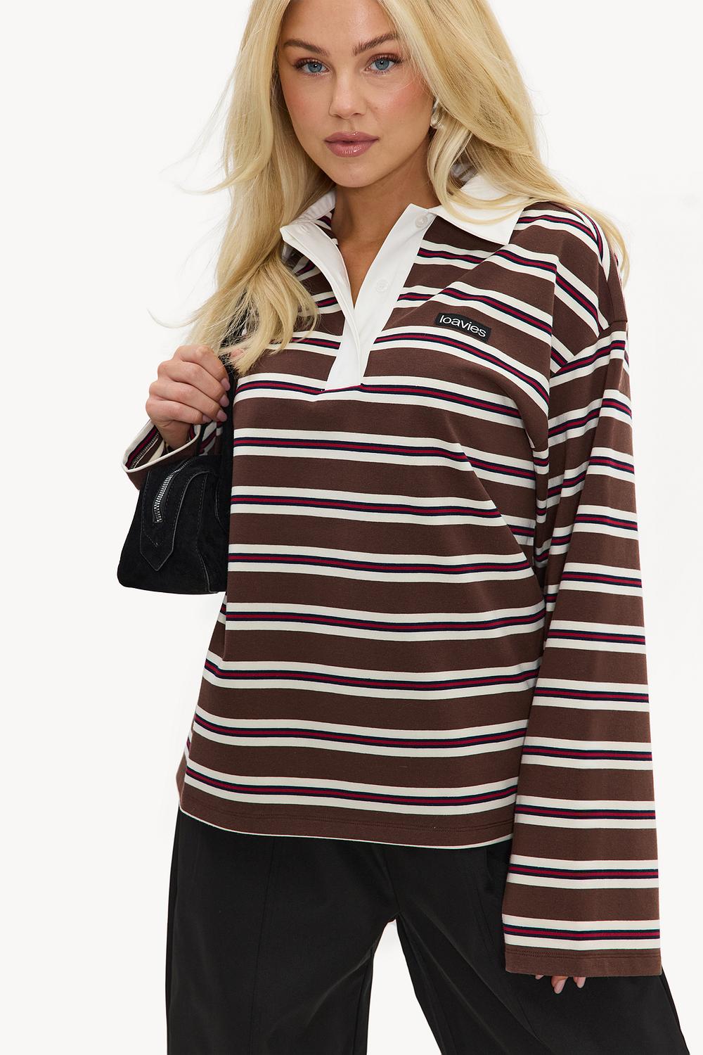 Bruine longsleeve met strepen en logo