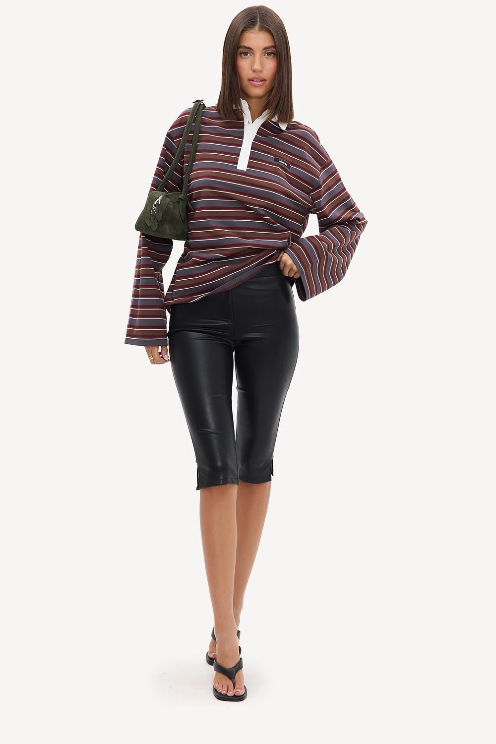 Black PU capri trousers