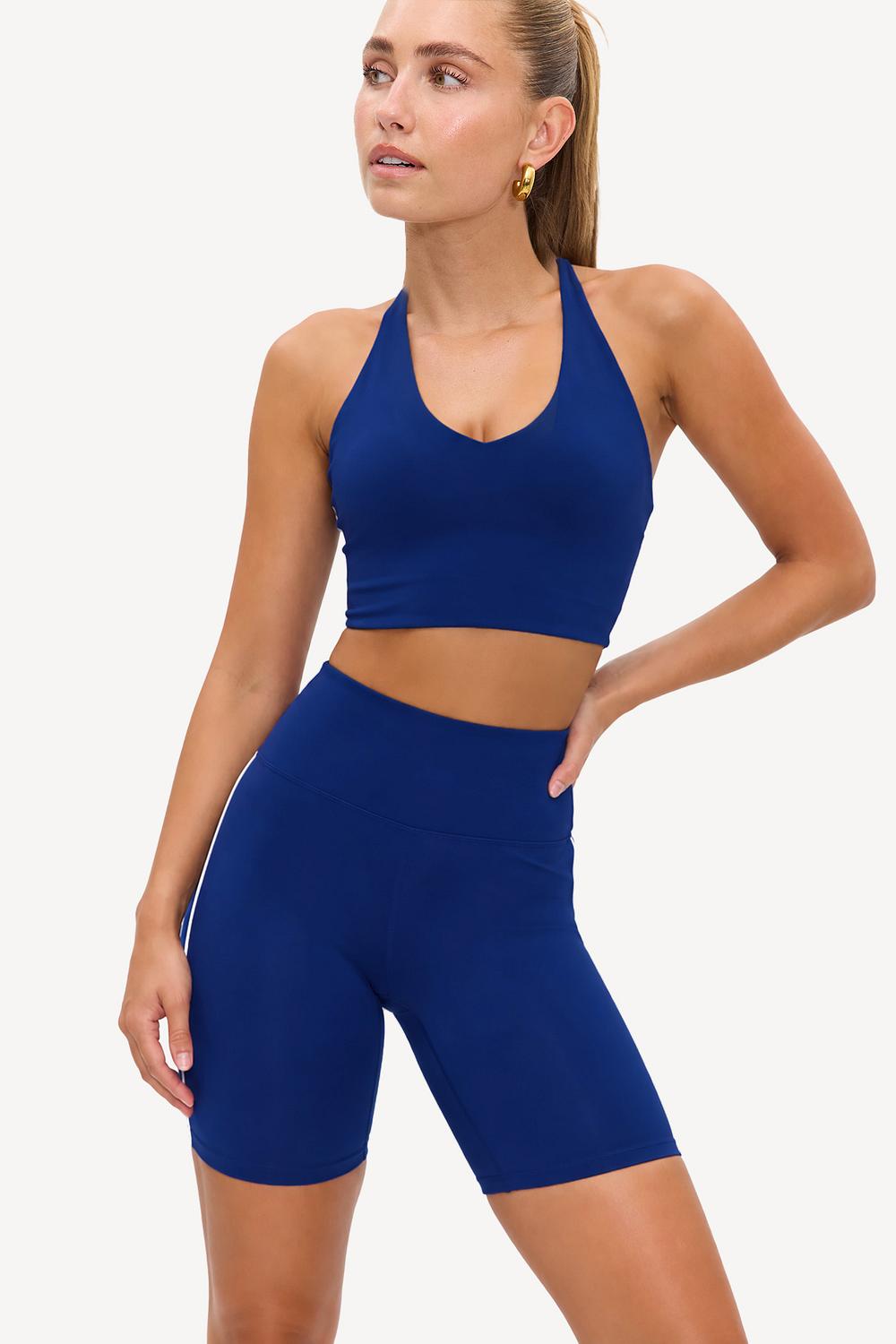 Dark blue sports shorts with white details