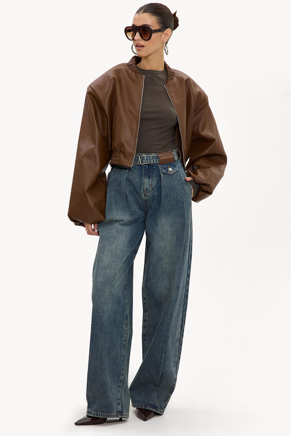 Blauwe denim wide leg met riem