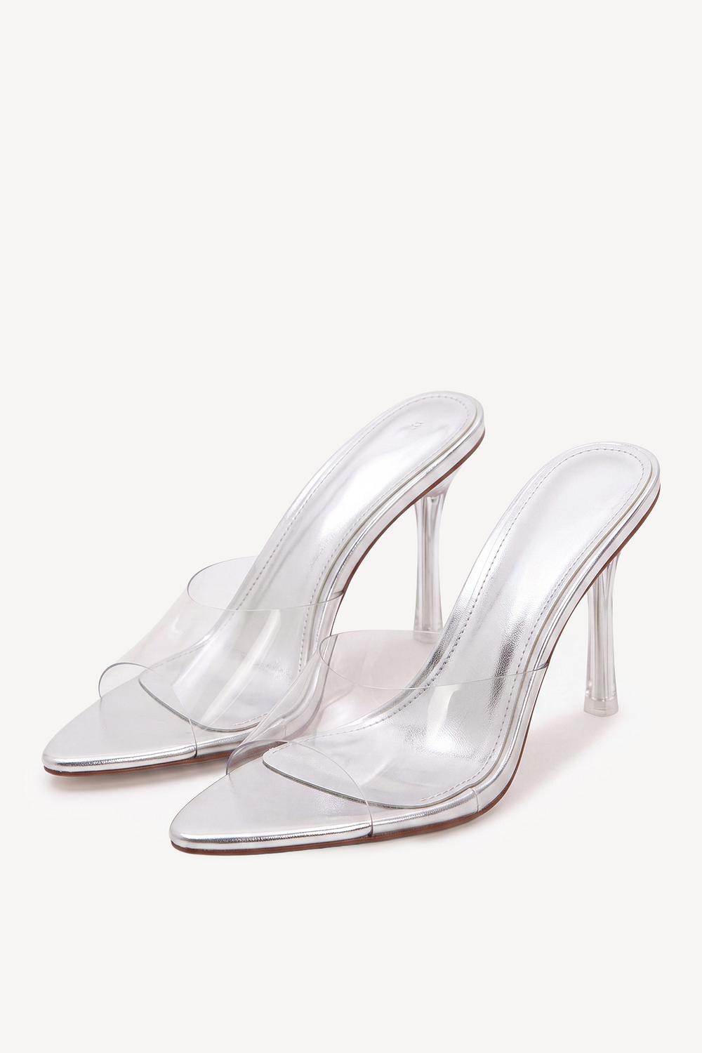 Silver heels with transparent strap