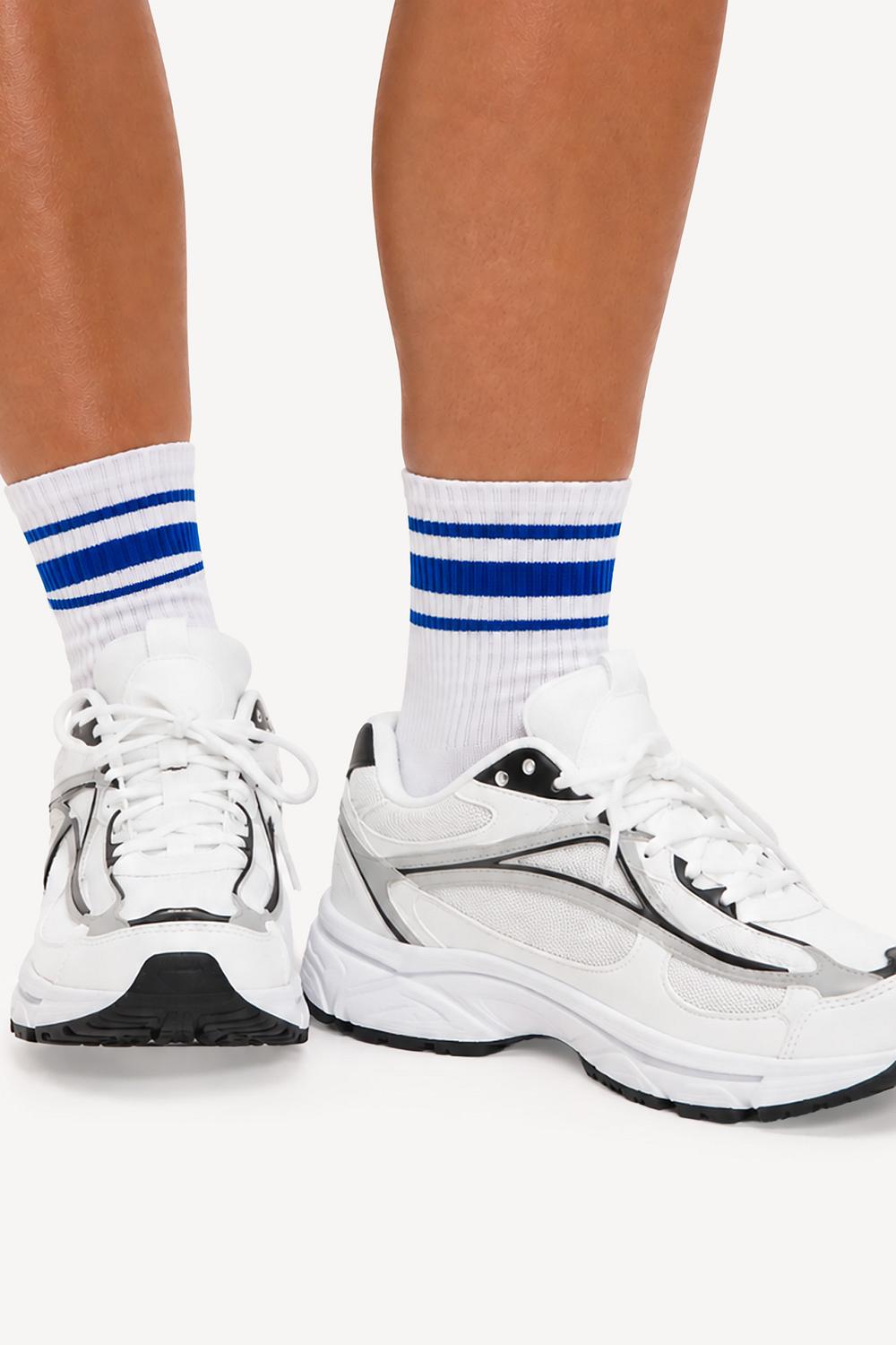White socks with blue stripes