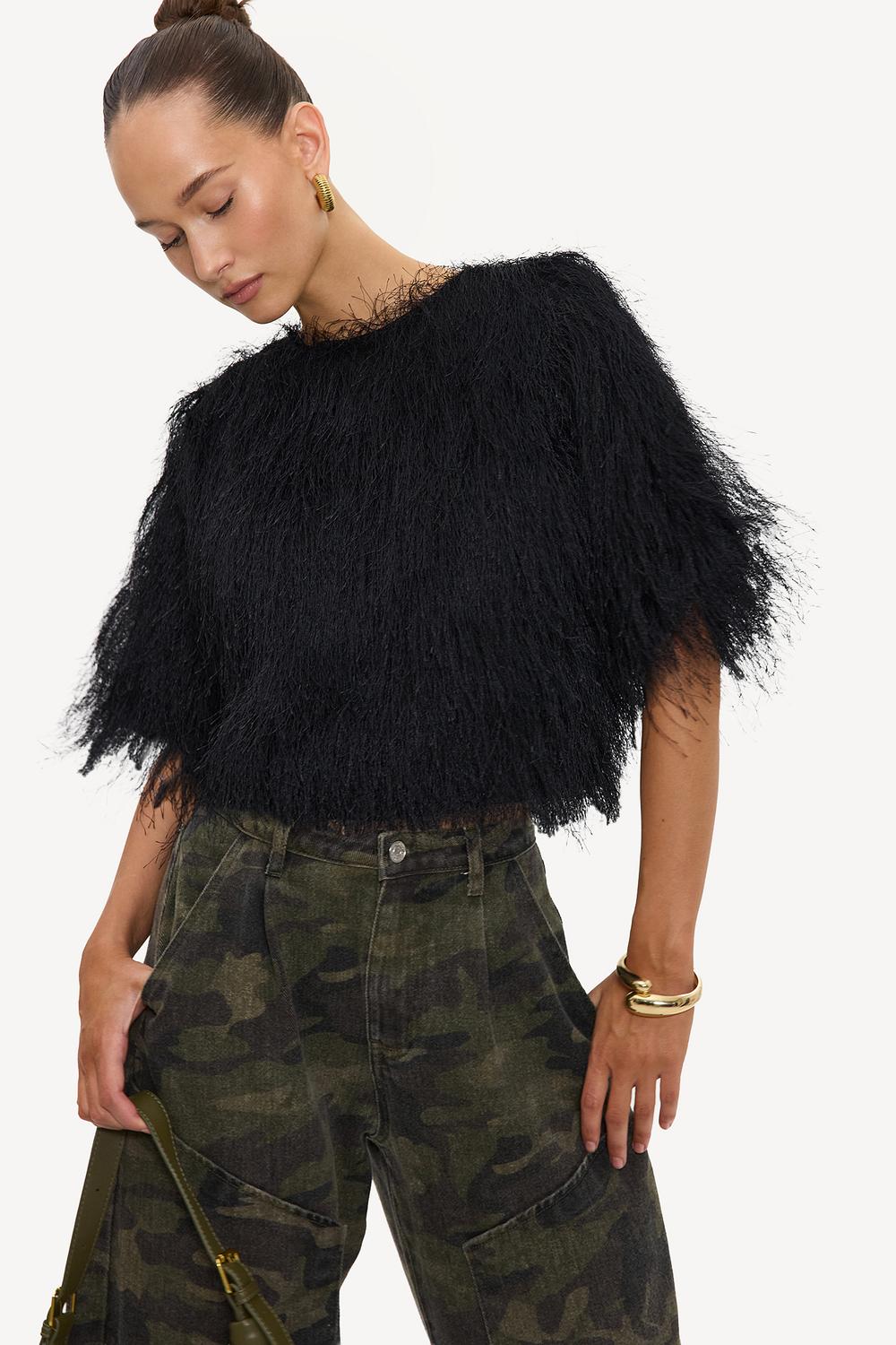 Black shirt with feathers