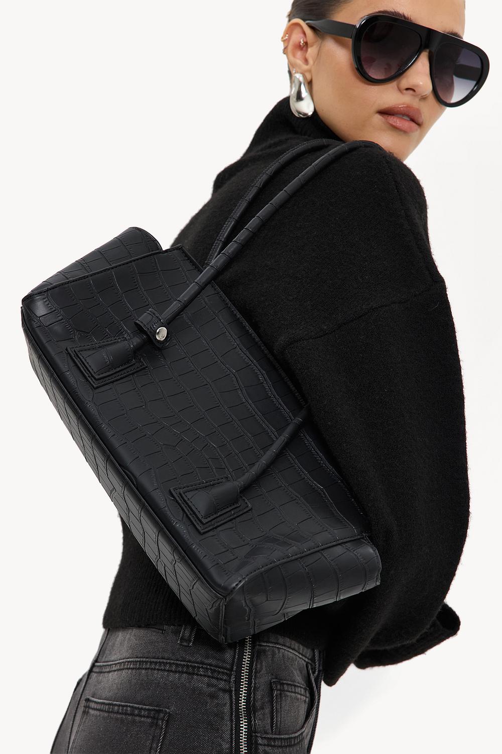 Sac noir à imprimé croco