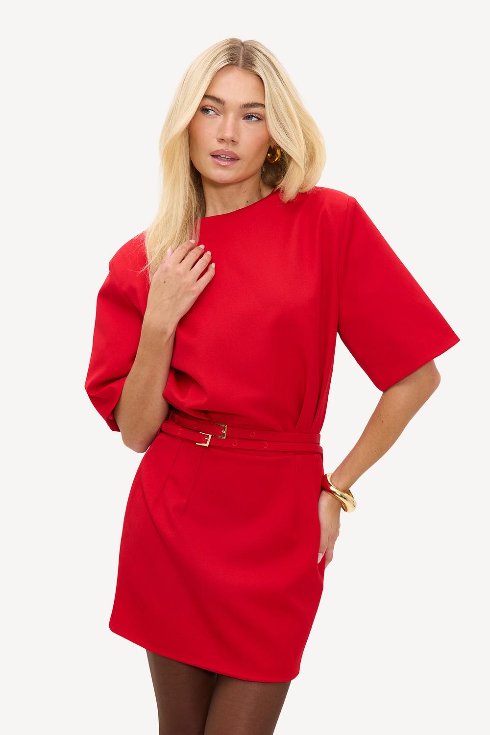 Red dress with belts