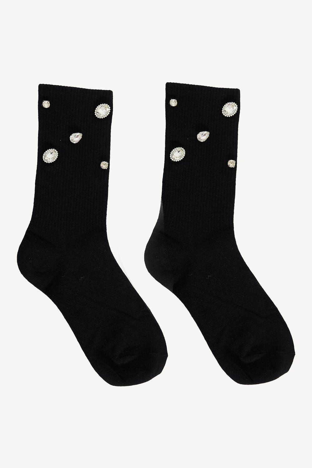 Black socks with rhinestones