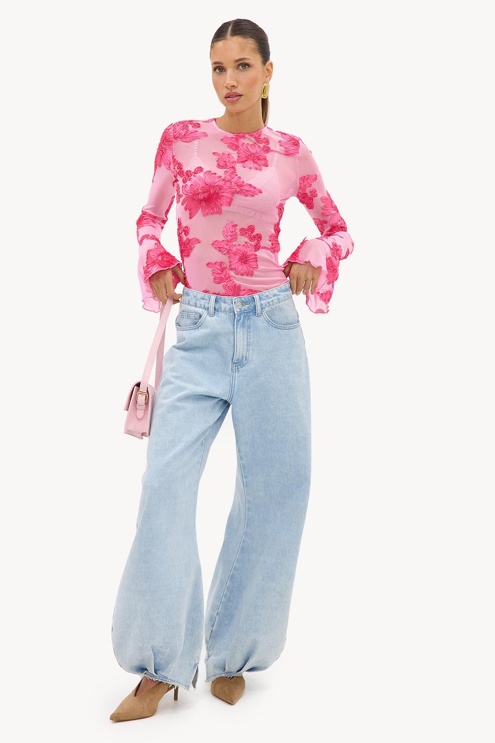 Pink top with floral detail