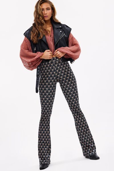 SPICE GLITTER FLARED PANTS DARK SILVER | Most Wanted