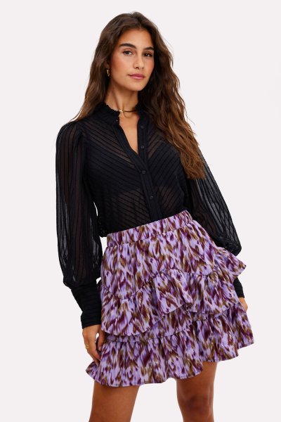 Jupe Mi-longue Violette Imprimé Fleuri À Ourlet Frangé | Bas | PLT FR