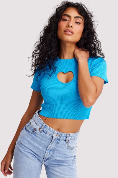 Mimi Blue Heart Shaped Crop Top