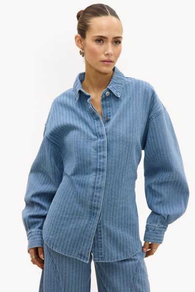 Blue striped denim blouse | Loavies