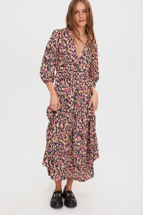 Midi dress with floral print | Loavies
