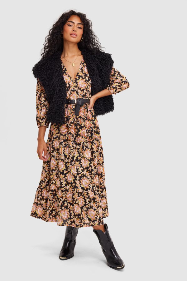 Midi dress with floral print | Loavies