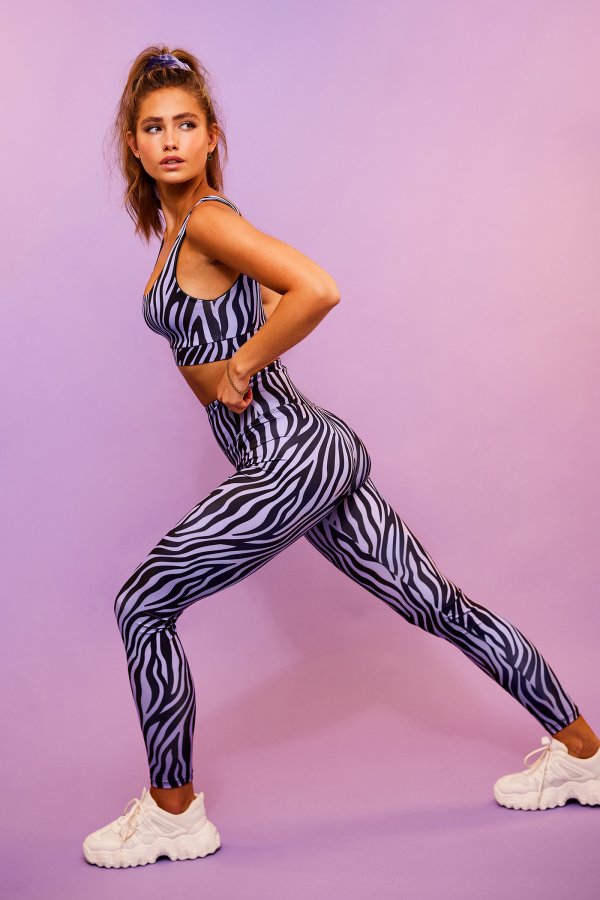 Lilac zebra print sports leggings | Loavies