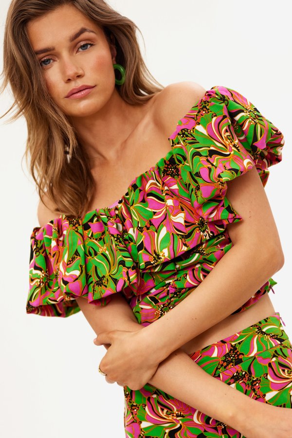 SILOE OFF THE SHOULDER TOP, MULTI POPPY PARTY
