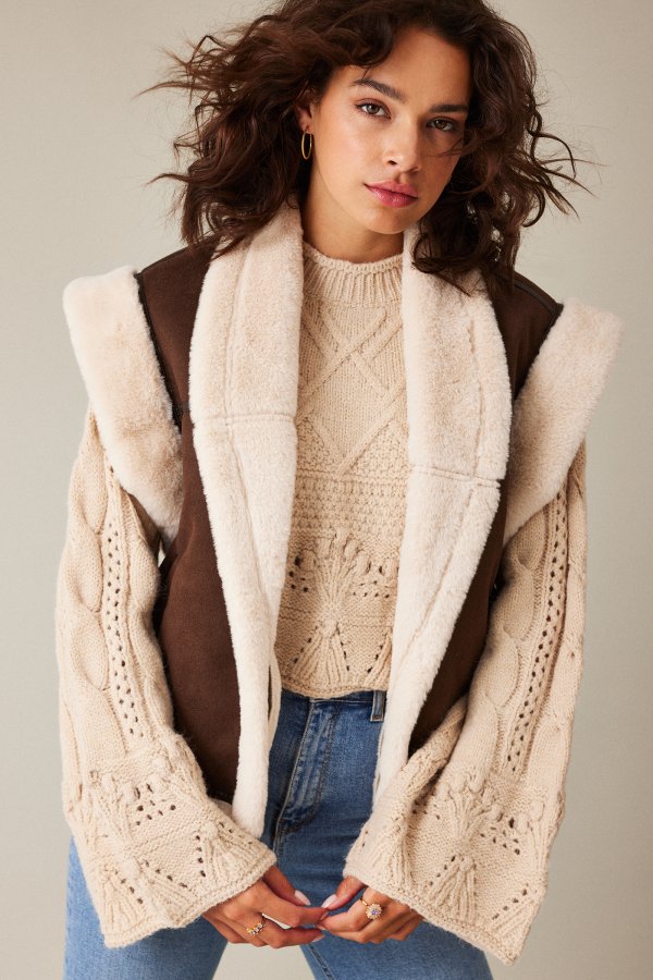 Gilet marron avec fausse fourrure | Loavies
