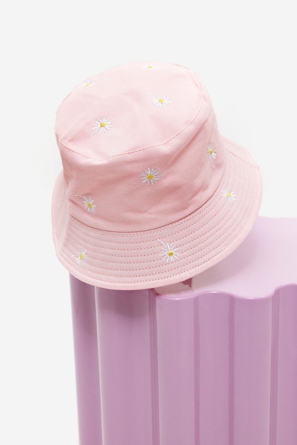 pink bucket hat with flowers