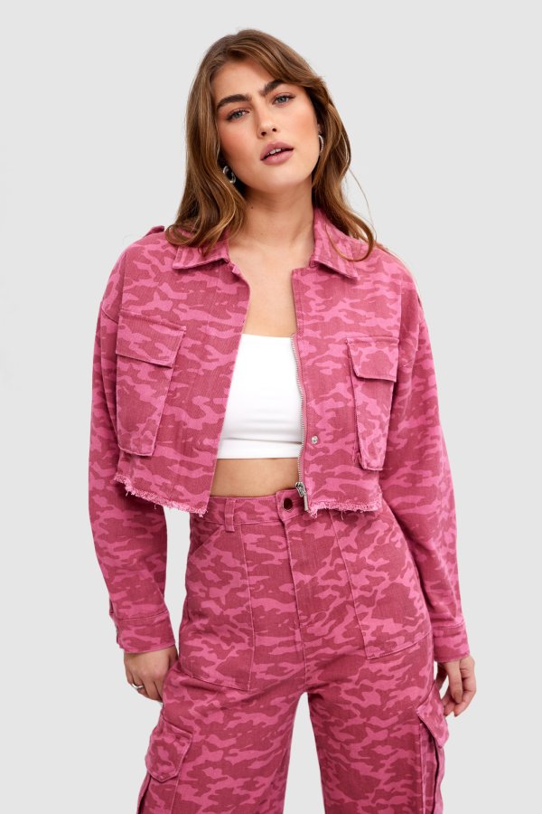 Pink camo cropped clearance jacket