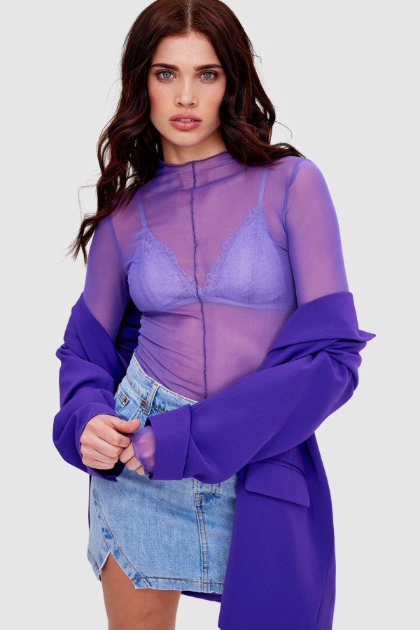 Mia Long Sleeve Purple Mesh High Neck Layering Top – Modish Boho Boutique