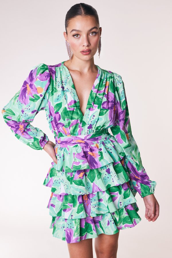 Green dress with floral print | Loavies