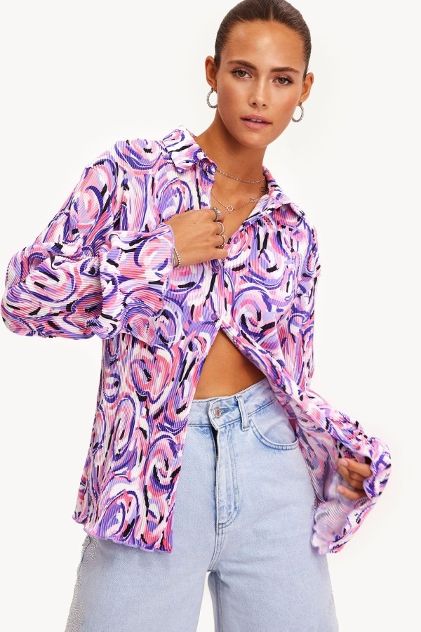 Long Sleeve Contrast Bow Blouse Purple Size Petite S