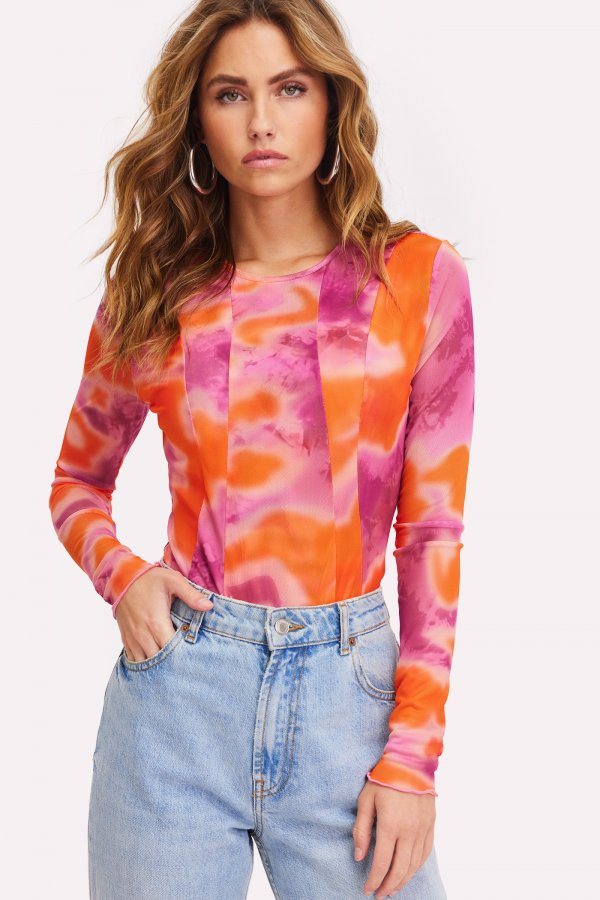 Oranje Bodysuit Met Tie Dye Print Loavies