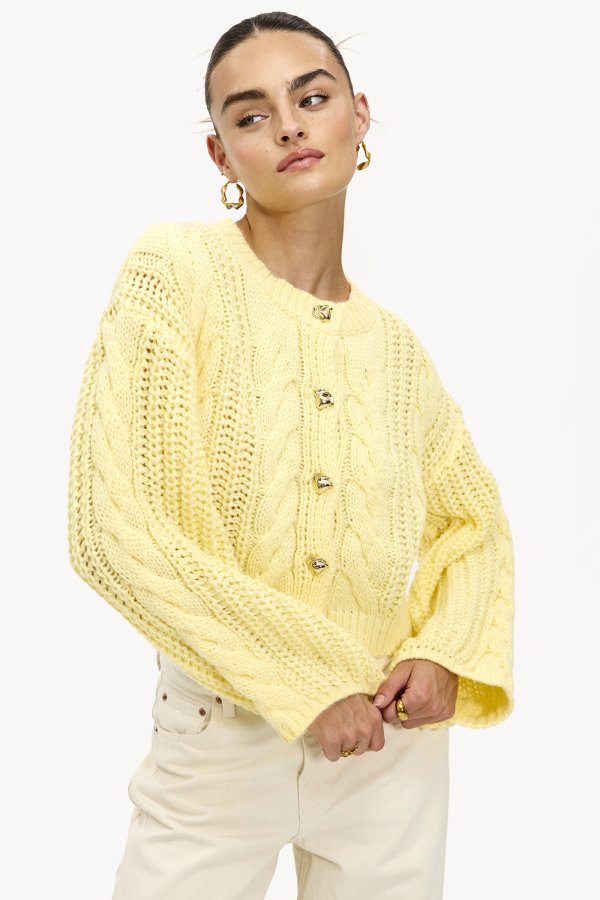 Yellow cardigan with gold buttons | Loavies
