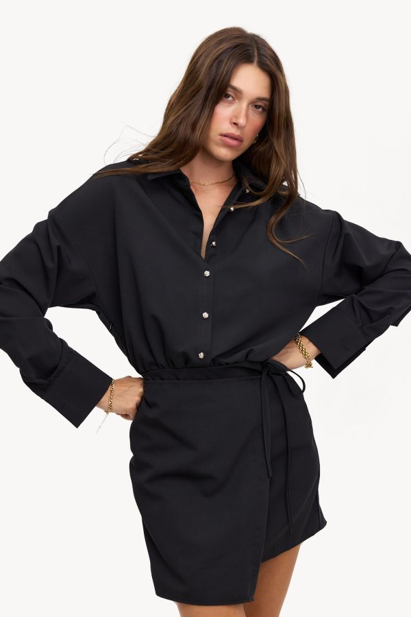 black blouse dress Black Stretch Crepe Royal Shirt Dress