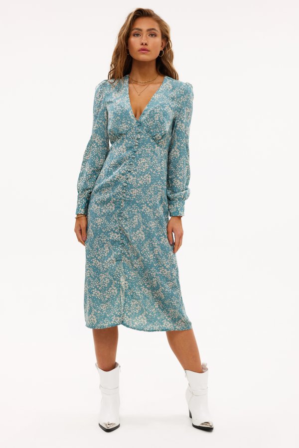 Midi Jurk Norah Jurken Sale Blauwe Midi Jurk