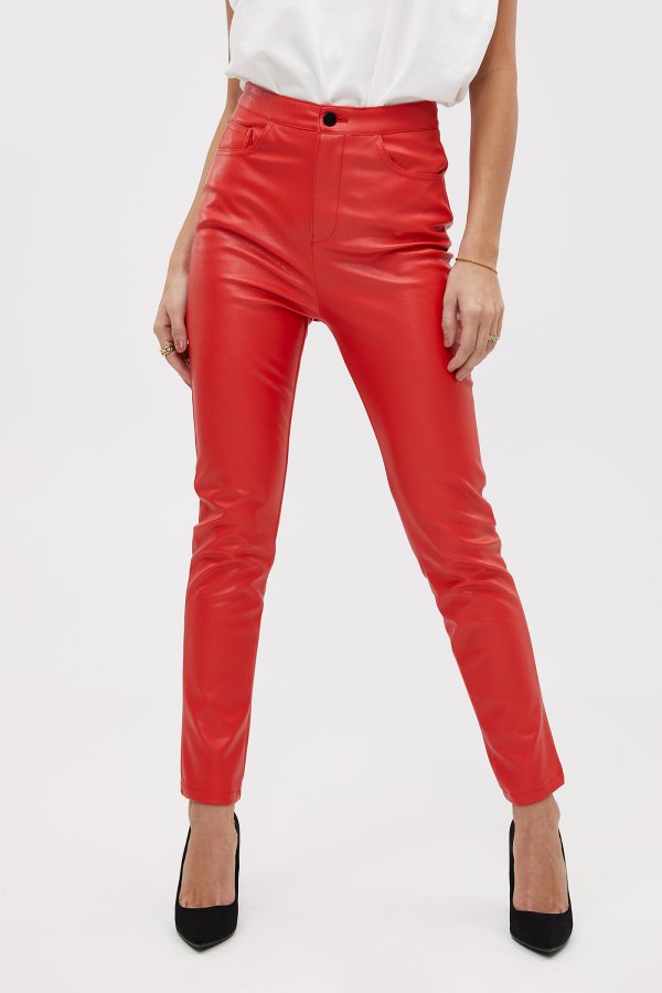 High waisted red leather pants Clearance