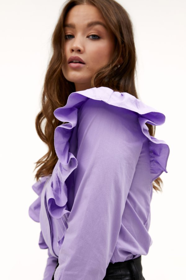 lilac ruffle blouse