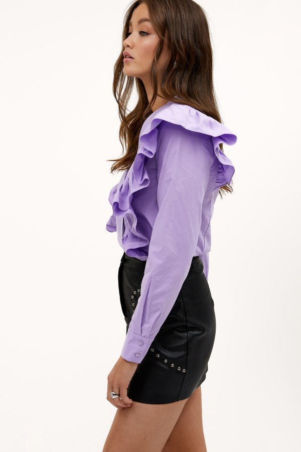 lilac ruffle blouse