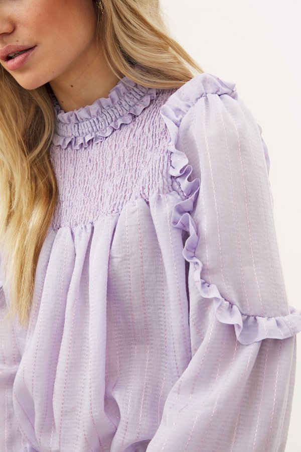 lilac ruffle blouse